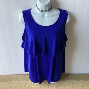Worthington  Woman Royal Blue Tiered Ruffled  Sleeveless Top   OX